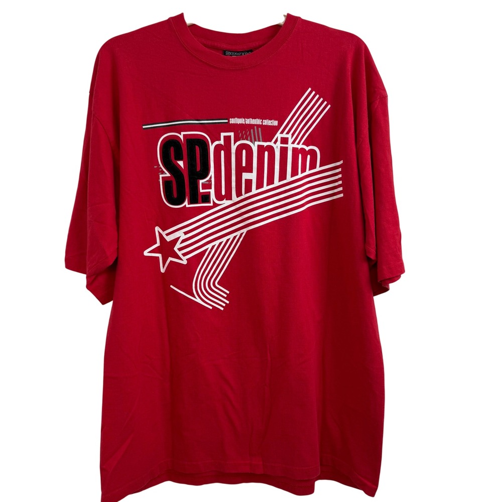 Vintage 90s Southpole SP Denim Red Graphic Tee XL Hip Hop Streetwear Y2K
